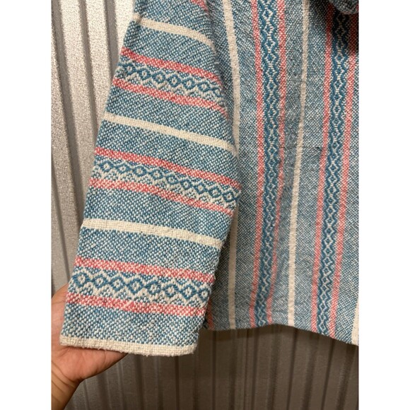 Baja Joe Mexican Hoodie Poncho Hippie Pullover Knit Pink Blue Sz Small Boho Chic - Picture 4 of 10